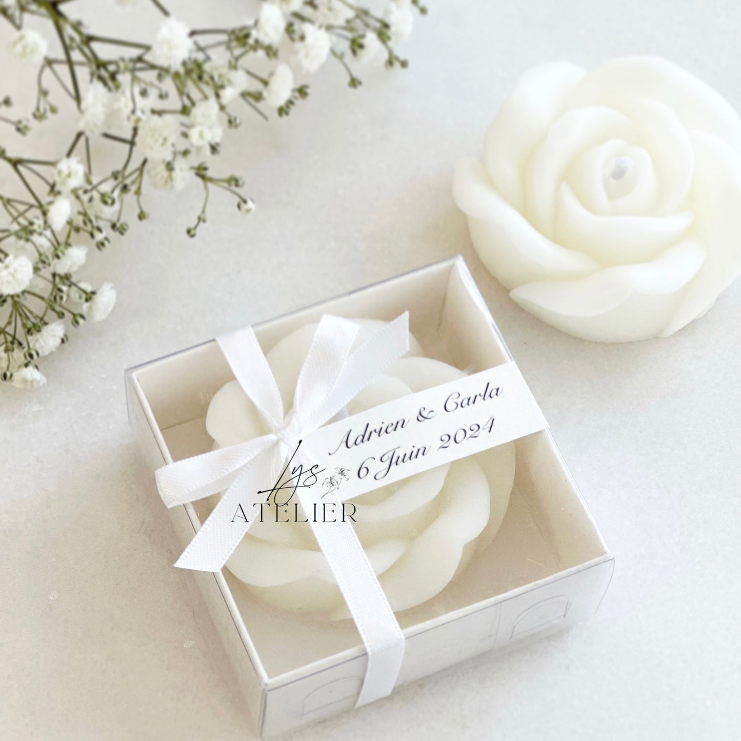 Bougie personnalisée « rose white »