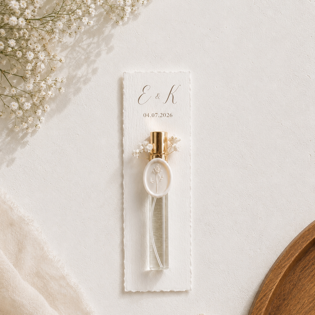 Fiole de Cologne Personnalisée sur Papier Handmade | Cadeau Invité Mariage & Henné