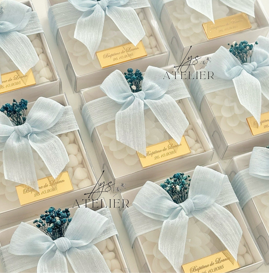 Coffret bougie fleur + fiole de dragées « cœur »