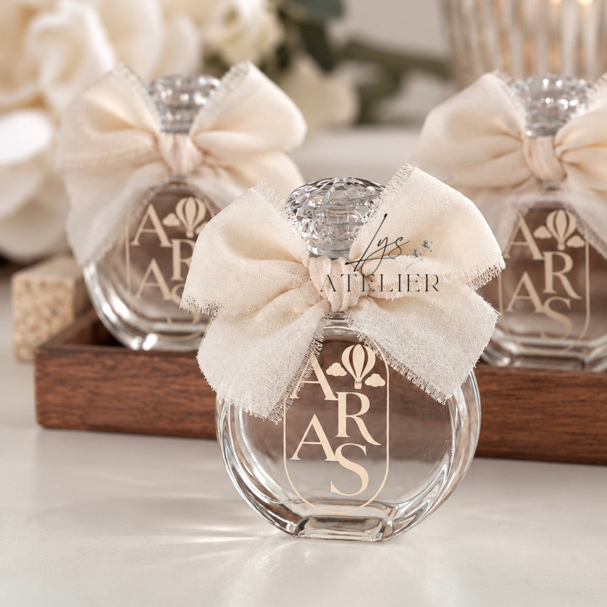 Fiole d’eau de Cologne personnalisée 50ml naissance – Motif Montgolfière