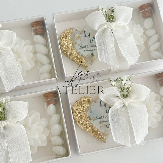 Coffret trio magnet + bougie + dragées