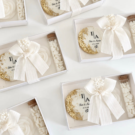 Coffret trio magnet + bougie + dragées