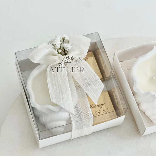 Coffret bougie coquillage + 2 chocolats gravés
