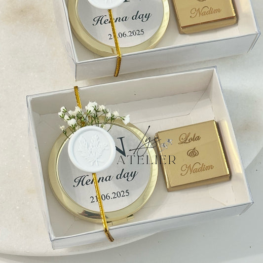 Coffret miroir + chocolat gravé