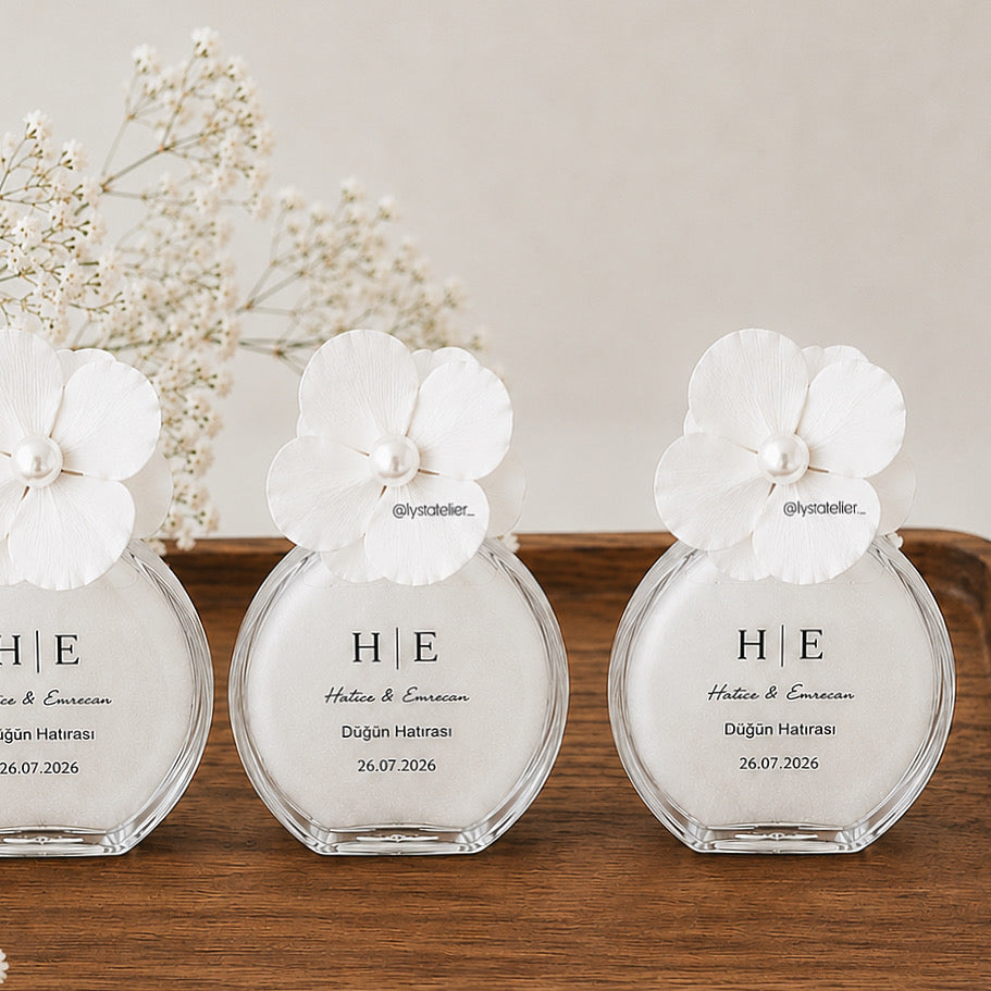 Eau de Cologne Fleur de Cerisier – Fiole personnalisée blanc nacré | Cadeau invité élégant