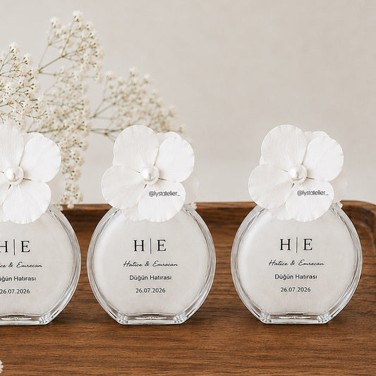 Eau de Cologne Fleur de Cerisier – Fiole personnalisée blanc nacré | Cadeau invité élégant