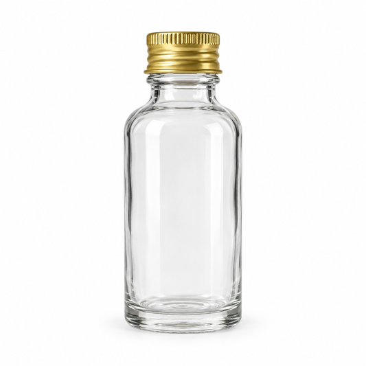 Fiole en verre vide 30 ml – Bouchon doré | Cadeaux invités DIY